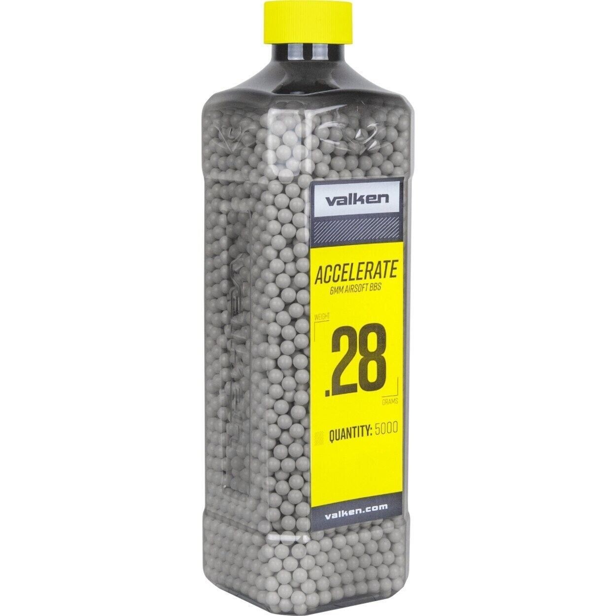 Valken ACCELERATE Tactical 0.28 BIO White Airsoft BB's 5000 Count Bottle BIO