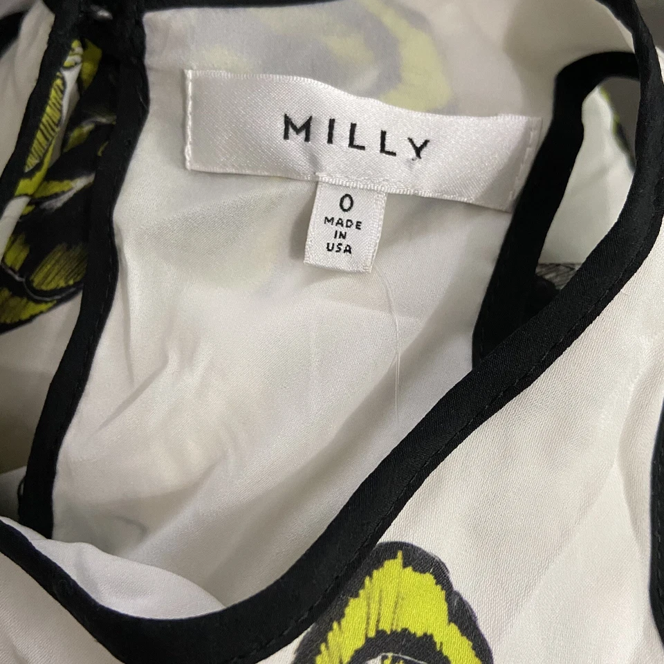 Nuevo con etiquetas Milly Talla 0 Marie Citron Cuello Alto Sin Mangas Seda Blanco Tanque Floral $225 Foto 4 de 4