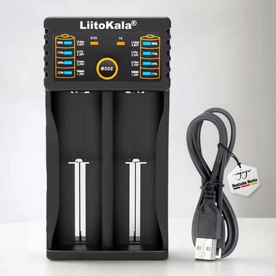 NJOYN Smartes 2-Fach Ladegerät USB-C für 18650, 21700, AA, AAA Akku, Li-Ion, Ni-MH