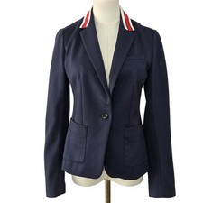 Banana Republic Blazer Womens 0 Blue Knit Lined Slim One-Button Jacket