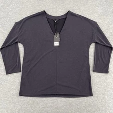 NEW $60 Lucky Brand Blouse Top Women's Medium Black V-Neck Modal