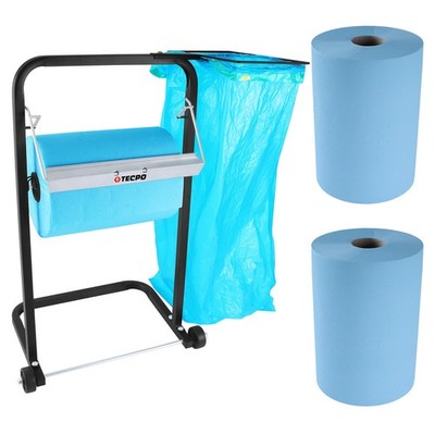 TECPO PUTZTUCHROLLEN BODENSTÄNDER + MÜLLSACKHALTERUNG + 2 ROLLEN 36cm BREIT