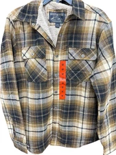 Grizzly Mountain Men's Shirt Jacket Plaid Sherpa Fleece Brown Choose Size