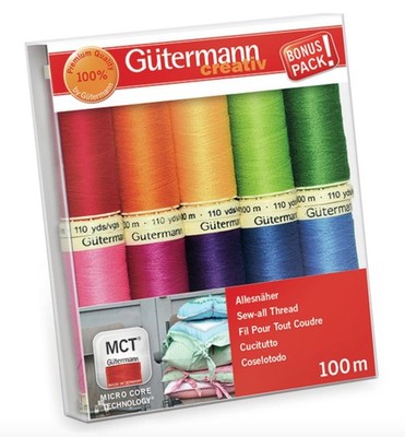 Gutermann Nähen Allgewinde Set - 10x 100m Rollen Mixfarben - hell