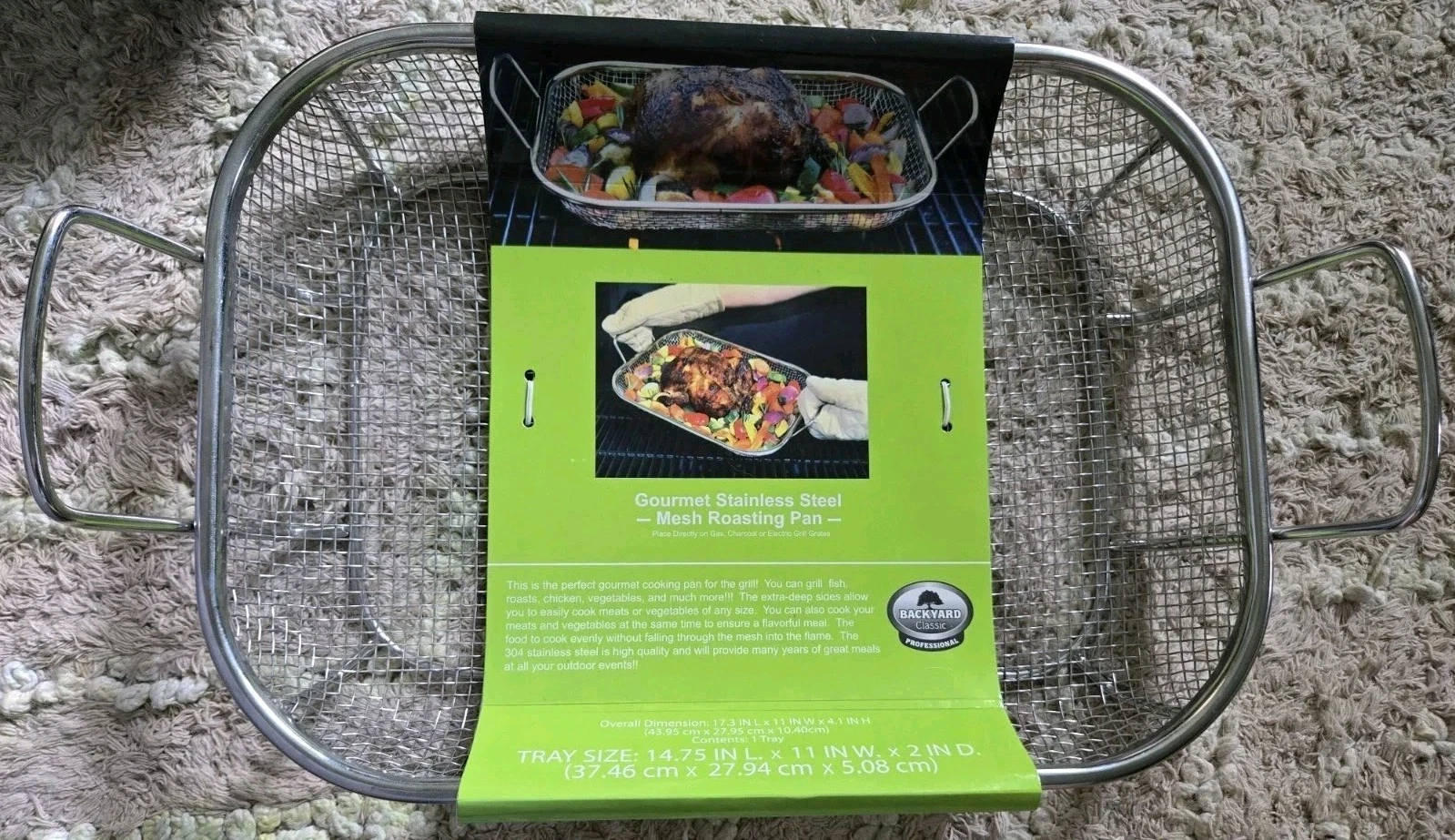 BACKYARD Classics Gourmet Stainless Steel Mesh Roasting Pan 14.75 x 11x 2 Inches