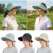 Sun Visor Hats for Women Wide Brim Foldable Summer Ponytail Cap Beach Zip-Off
