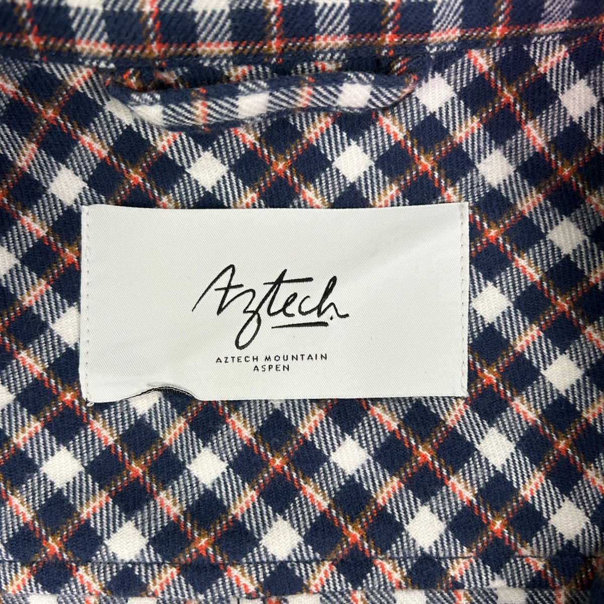 Aztech Mountain Loge Peak Flannel Shirt Mens Large L Slim Red Navy Plaid Snap Up View 3