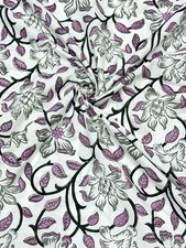 10 Yards Cotton Fabric White Floral Indian Hand Block Print Sewing Quilting