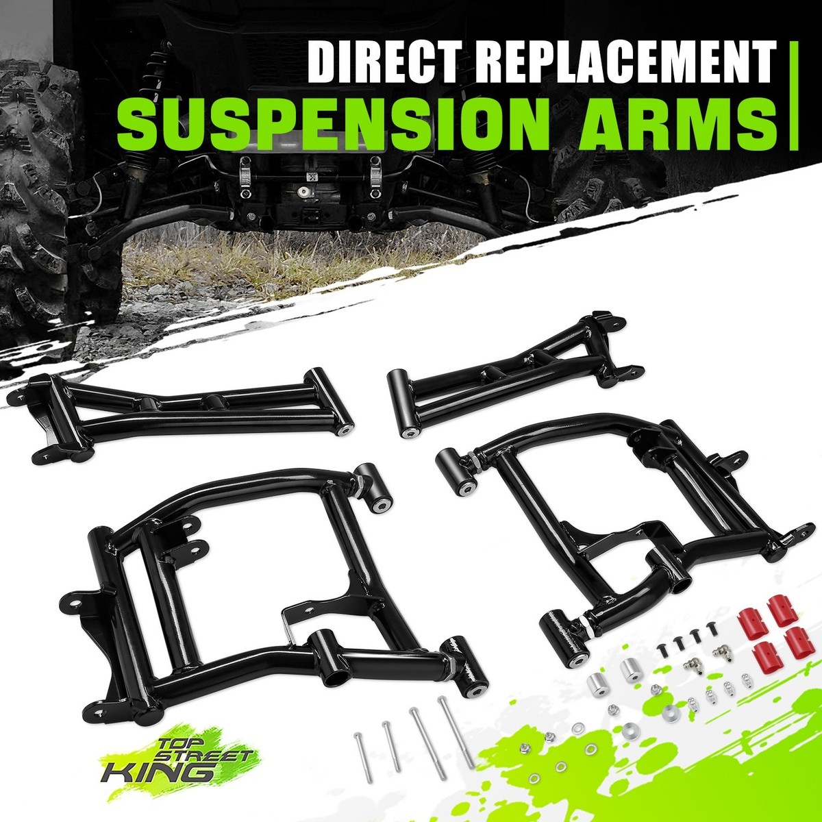 Black Rear Upper & Lower Rear Offset Control Arms for Polaris RZR