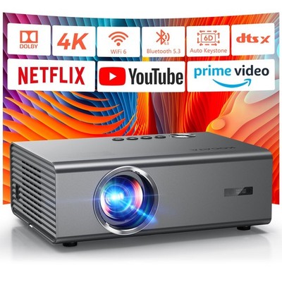 4K Projector with Netflix& Dolby Audio, 1200ANSI Auto Focus&6D Keystone Smart...