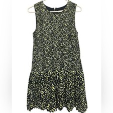 Euc sz 4 LOFT pleated dress black and lime green