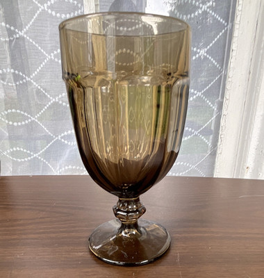 Vintage Libbey Duratuff Smoked Brown Glass Goblet Stemmed 10-18 oz