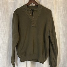 Military Look Men  s Henley Sweater Ribbed Knit M Olive Green Gorpcore Army Grab