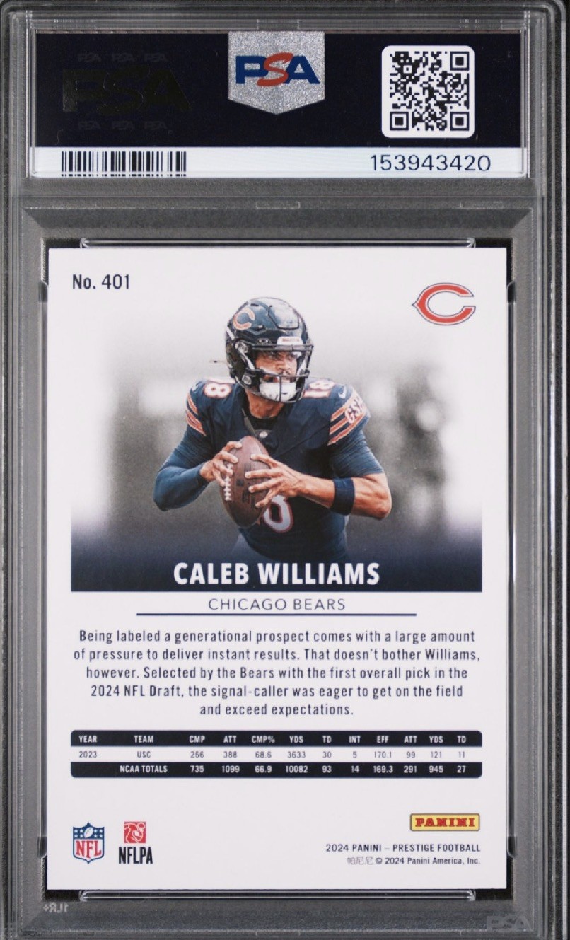 2024 Panini Prestige Caleb Williams RC #401 PSA 10 Chicago Bears view 2