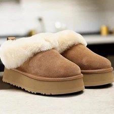 NEW 100% Authentic UGG Brand Women's Tazzelle Fur Collar Slippers Shoes Chestnut