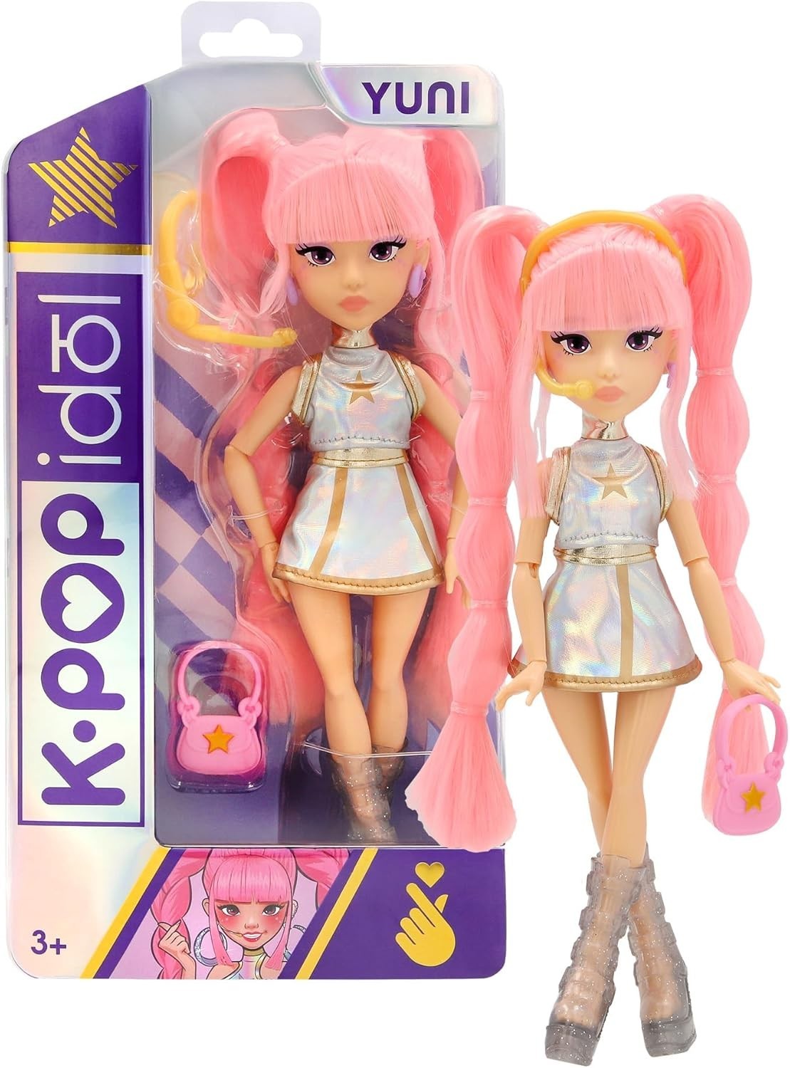 K-POP Poupée Yuni aux cheveux colorés et robe pailletée Fashion Dolls