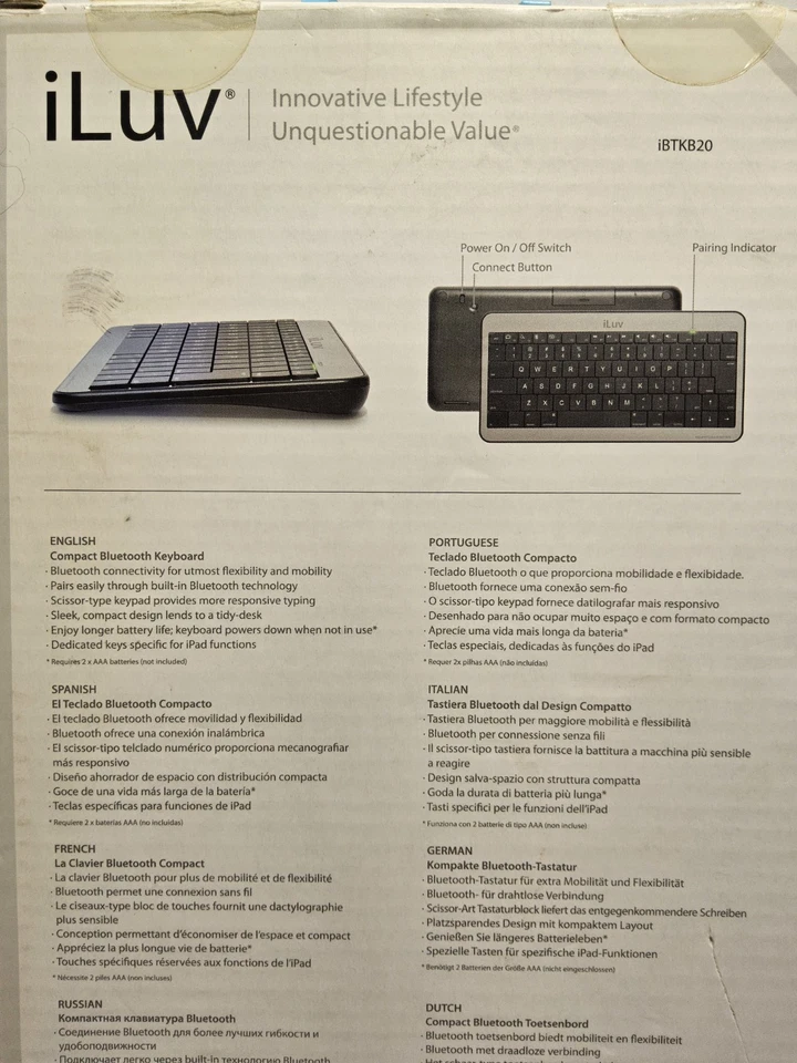Nuevo Teclado Bluetooth Compacto iLUV Caja Abierta para iPad Modelo iBTKB20 Inalámbrico Foto 3 de 4