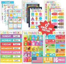 16 Educational Posters for Toddlers 1-3 - Learning Poster for Kids Ages 3-5, Alp