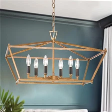 Gold Island Chandelier, Modern 6-Light Linear Geometric Chandelier Light Fixt...