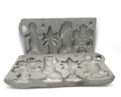 Vintage 1990s  John Wright  Cast Iron Snowflake, Stocking, Star, Candy Mold