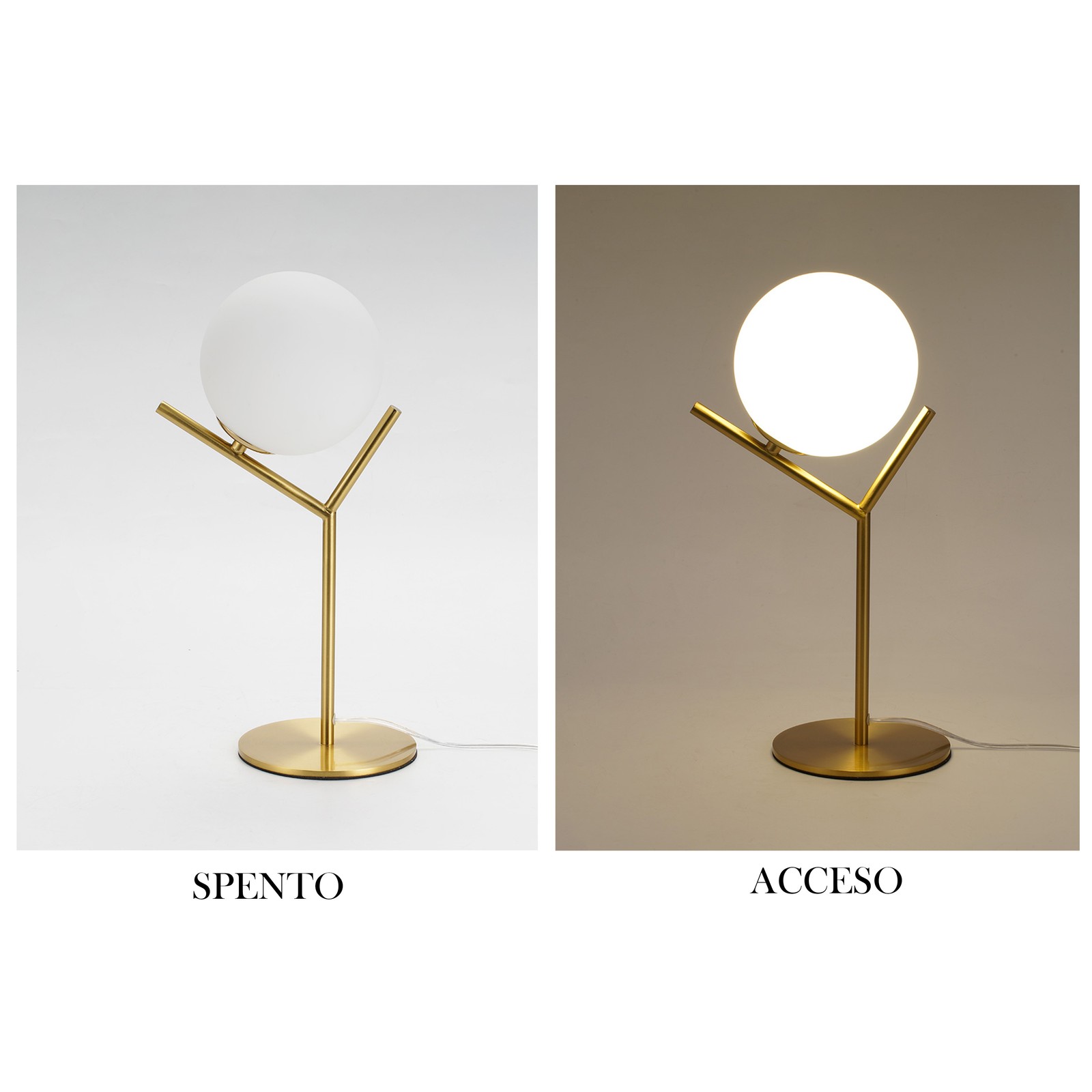 Lampada da tavolo creativa con sfera in vetro bianco satinato T711 foto 4