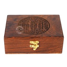 Rosewood Handmade Wooden Tree of Life Engraved Jewellery Box   Handcarved Kee...