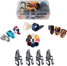 Thumb Finger Picks Plectrum with Plastic Case,  Stainless Steel Metal Celluloid