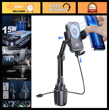 15W Fast Wireless Car Charger  Cup Phone Holder, Auto Clamping, Dual Port PD 