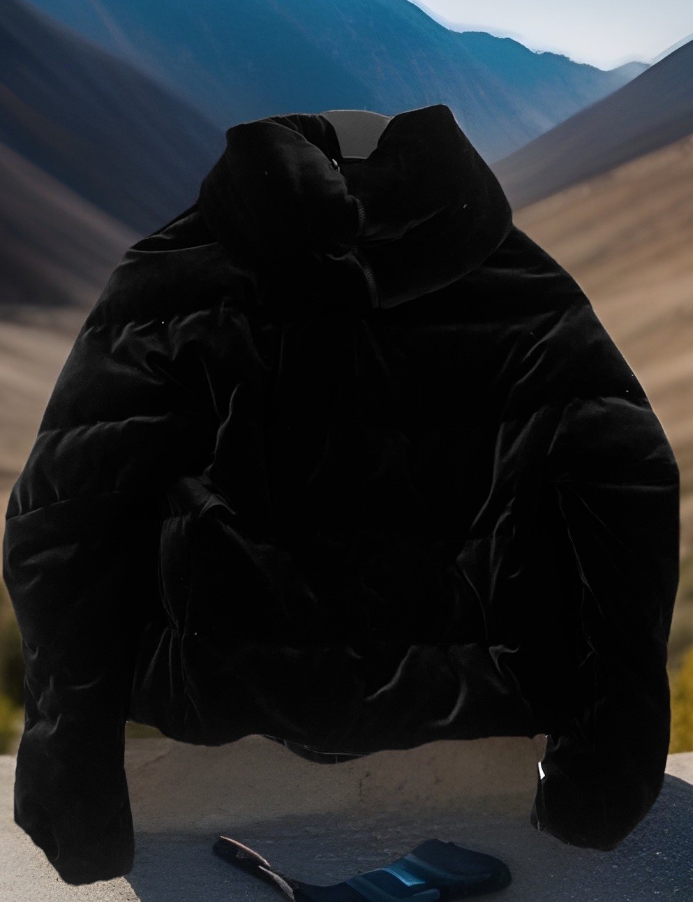 Annette Görtz Germany Black Velvet  Oversized Down Hooded Jacket RRP$2050 Size S image 2