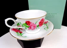 Avon Porcelain Blossom of the Month Jan. Carnation Vintage 2.5" Cup & Saucer
