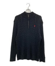 POLO RALPH LAUREN Pony embroidered cable knit half-zip cotton