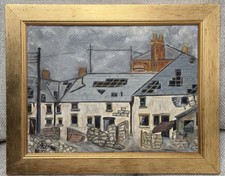 Dipinto olio su tela vintage di una terrazza fatiscente di S Robinson