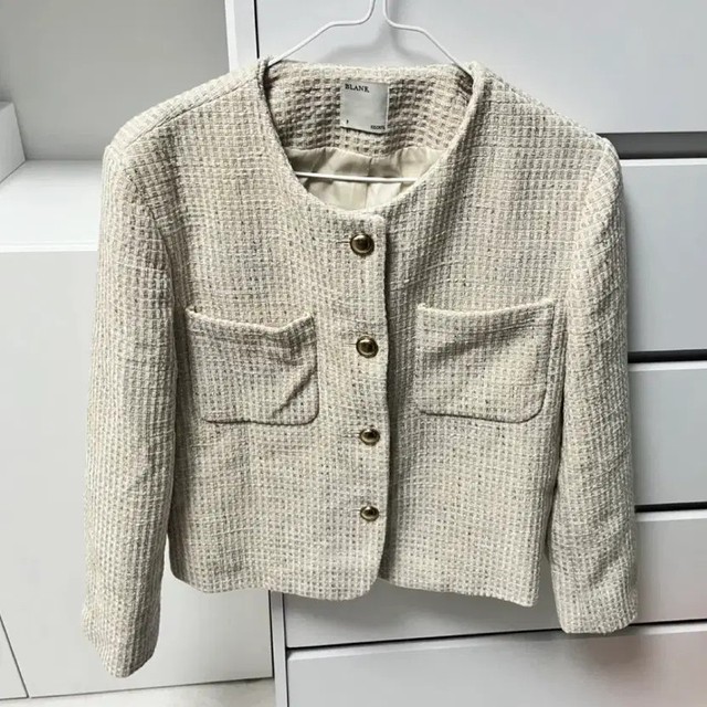 Blank Ivory Tweed Jacket Elegant Button Detail