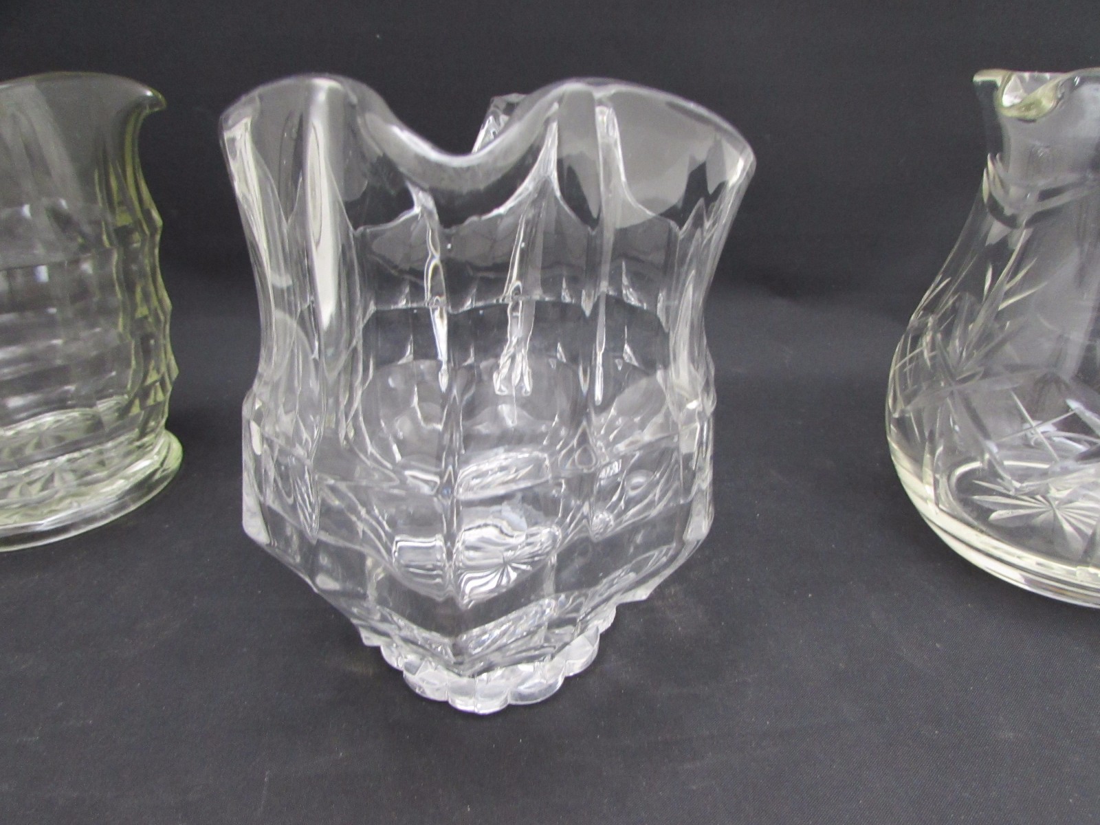 Two 1930's Jacobean RegD Glass Pitcher Jugs & One Lead Crystal Jug eBay