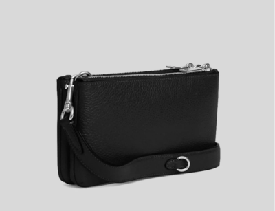 COACH CJ789 Double Zip Crossbody Pebble Leather Clutch -Black