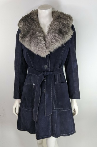 VTG Blue Suede Coat M 70s Trench 