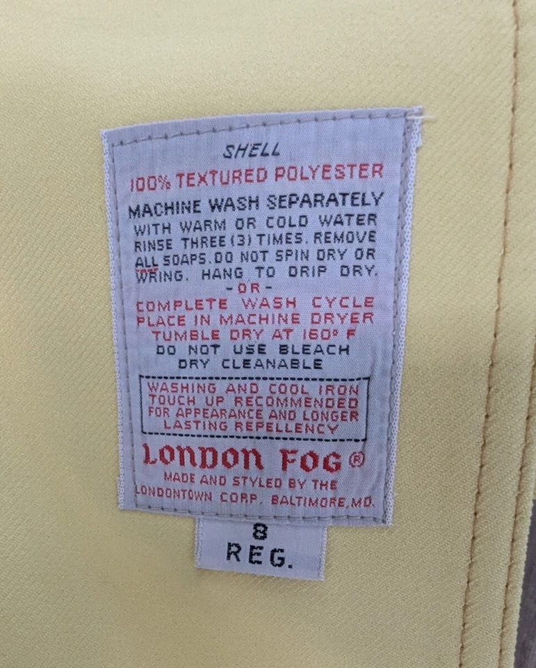 Vintage London Fog Single Breasted Rain Trench Coat Yellow 8 Reg Baltimore Small - Image 3 of 4