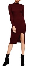 NWT Womens Bcbgeneration Sweater Jersey Dress Chocolate Burgundy Mock Neck S