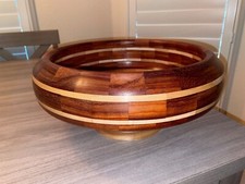 Large Hand-Turned Wood Bowl - Beautiful Variegated - Colors - Signed