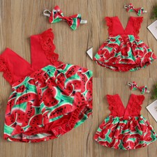 Cute Newborn Baby Girls Watermelon Romper Bodysuit Headband Clothes Sunsuit