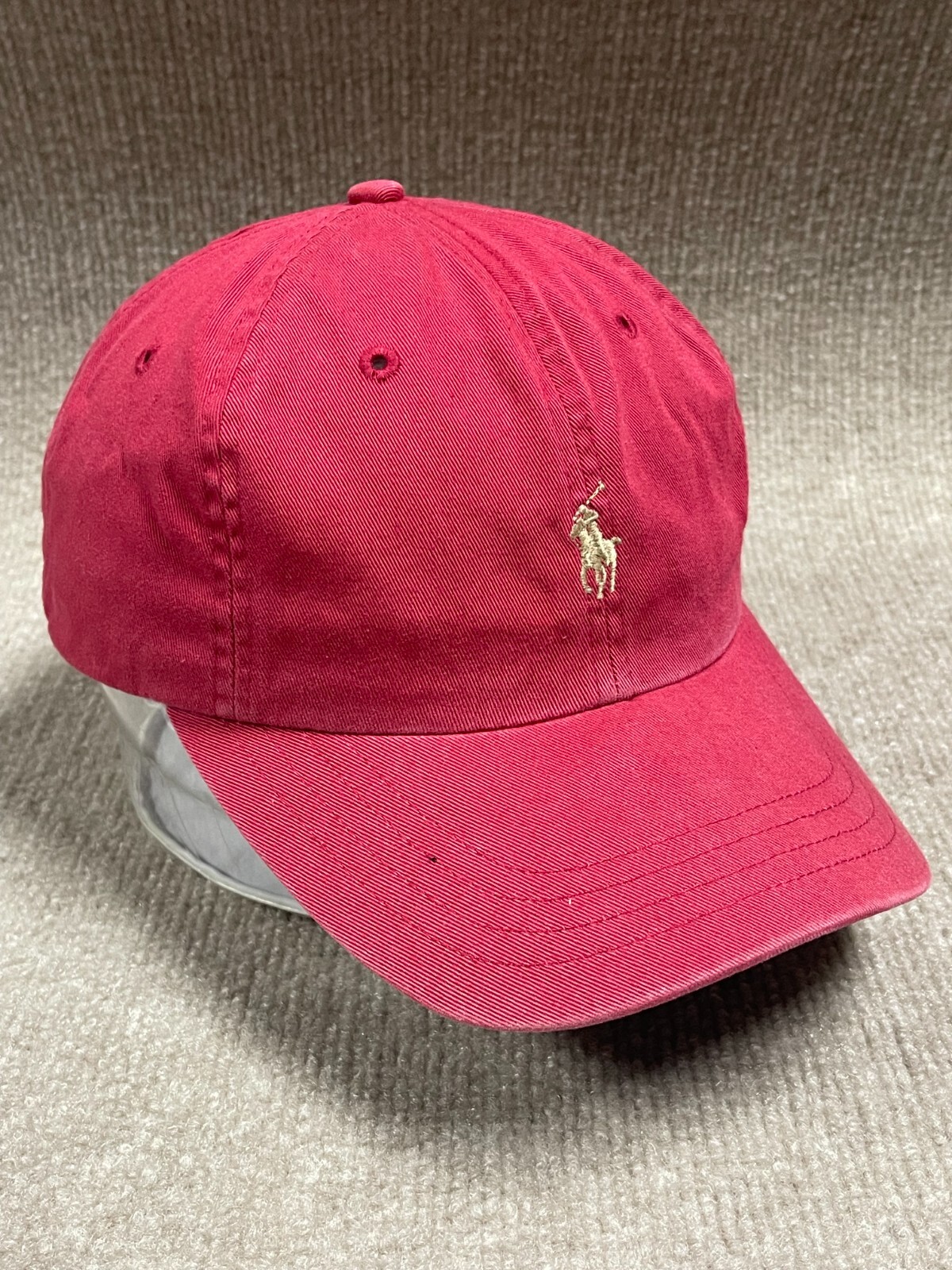 Ralph Lauren Polo Cappello Berretto Uomo Rosso Cinturino Schienale Oro Pony Logo Casual Golf