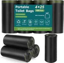 100 Portable Toilet Bags, Camping Toilet Bags, Biodegradable Toilet Bags with Dr
