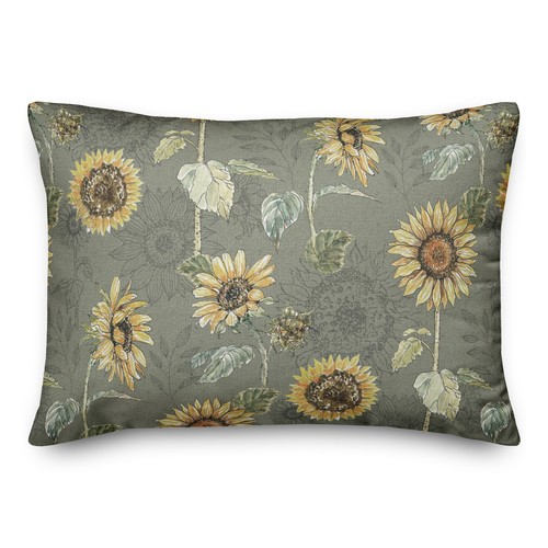 Creative Products Sunflower Pattern on Green 20 x 14 Spun Poly Pillow - 第 1/3 張圖片