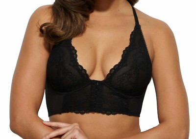 Gossard Superboost Bra Black Lace 32D Front Fasten Deep V Plunge Bralette 7718