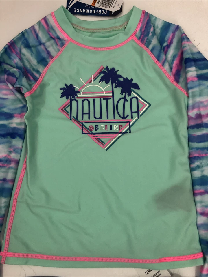 Nautica девочек S 7 УФ-защита 50 + розовый синий пляж зеленый LS 2шт купальник новый - Изображение 3 из 4