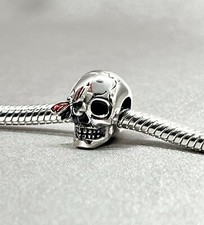 Skull Head Charm Bead Skeleton With Butterfly Genuine 925 Sterling Silver Gift