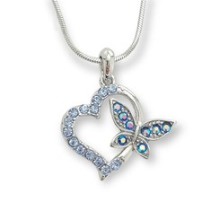 Heart Butterfly Blue Made With Swarovski Crystal Love Pendant Necklace Charm