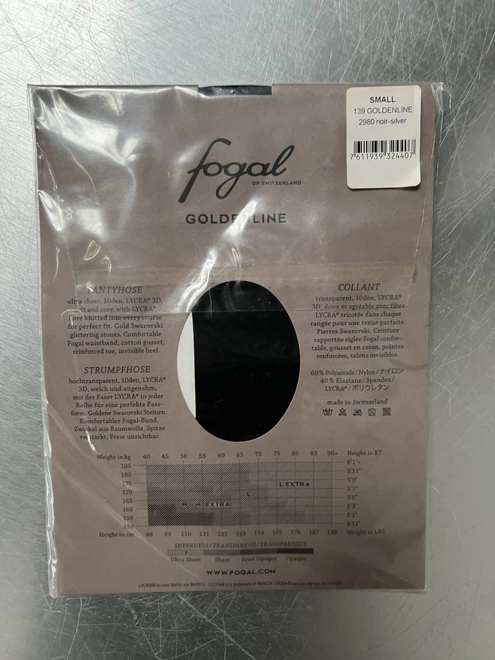 NUEVAS Medias Fogal GOLDEN LINE 10 denier Negras con Costura de Cristal de Swarovski PEQUEÑAS Foto 3 de 4