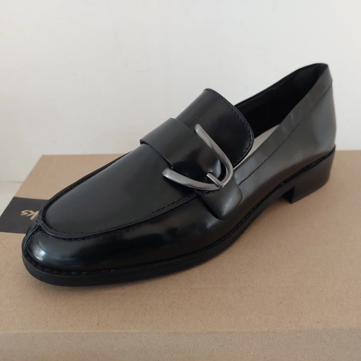 CLARKS RIA STEP WOMENS BLACK LEATHER FLAT LOAFERS SHOES UK SIZE 7