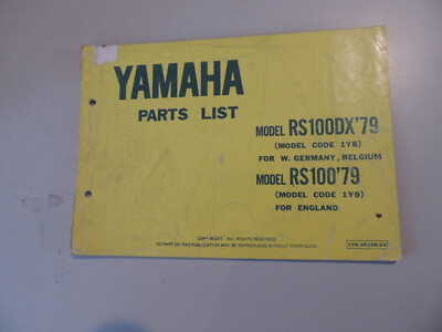 Parts list catalog Teile Liste katalog Yamaha RS 100 DX (1Y8, 1Y9) Modell 1979